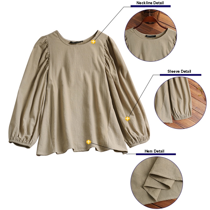 Áo Sơ Mi Kiểu Zanzea Dáng Rộng Tay Phồng Màu Trơn Thời Trang Thường Ngày Cho Nữ