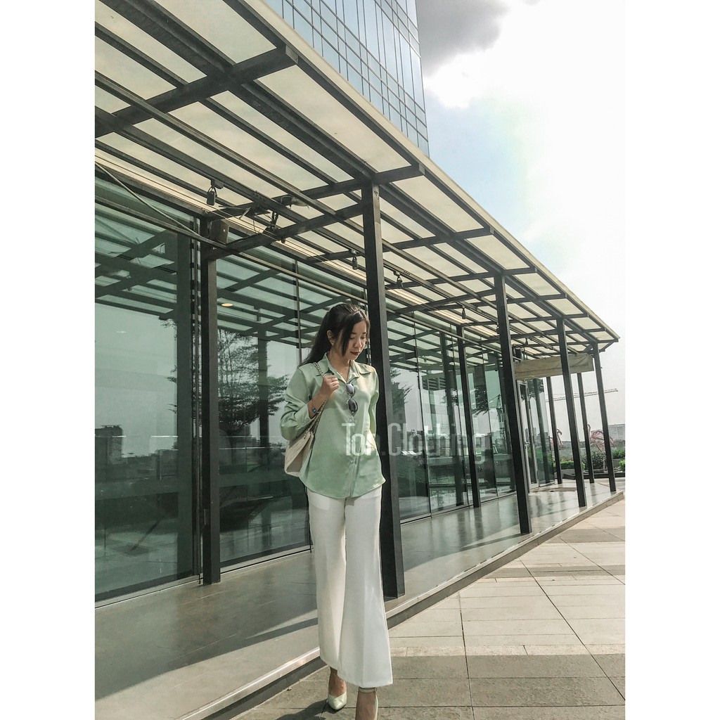 Áo sơmi nữ Ton.Clothing sơmi tay dài vải lụa MANGO dáng đẹp phù hợp đi làm đi chơi màu xanh mint SMI004