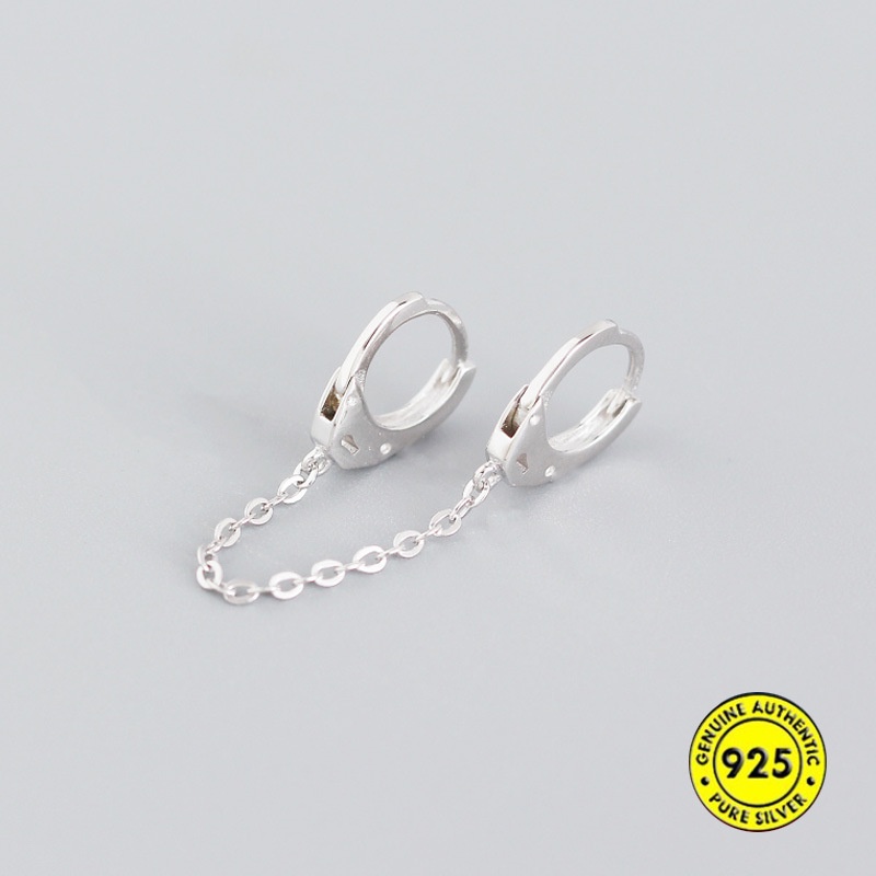 Bông Tai Mạ Bạc 925 Dạng Gập Phối Dây Xích Thiết Kế Hình Học Thời Trang Cho Nam Và Nữ