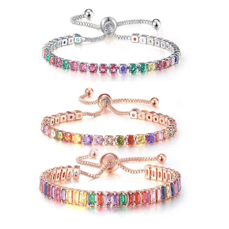 Vòng Tay Đính Đá Zircon Màu Cầu Vồng/Hồng Dễ Điều Chỉnh Thời Trang Cho Nữ