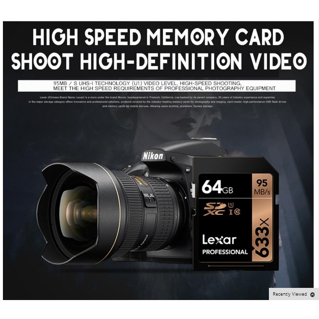 Thẻ Nhớ SDHC 64GB Lexar Professional U1 633x 95MB/S - Dành Cho Máy Ảnh (Nhậu Khẩu) | BigBuy360 - bigbuy360.vn