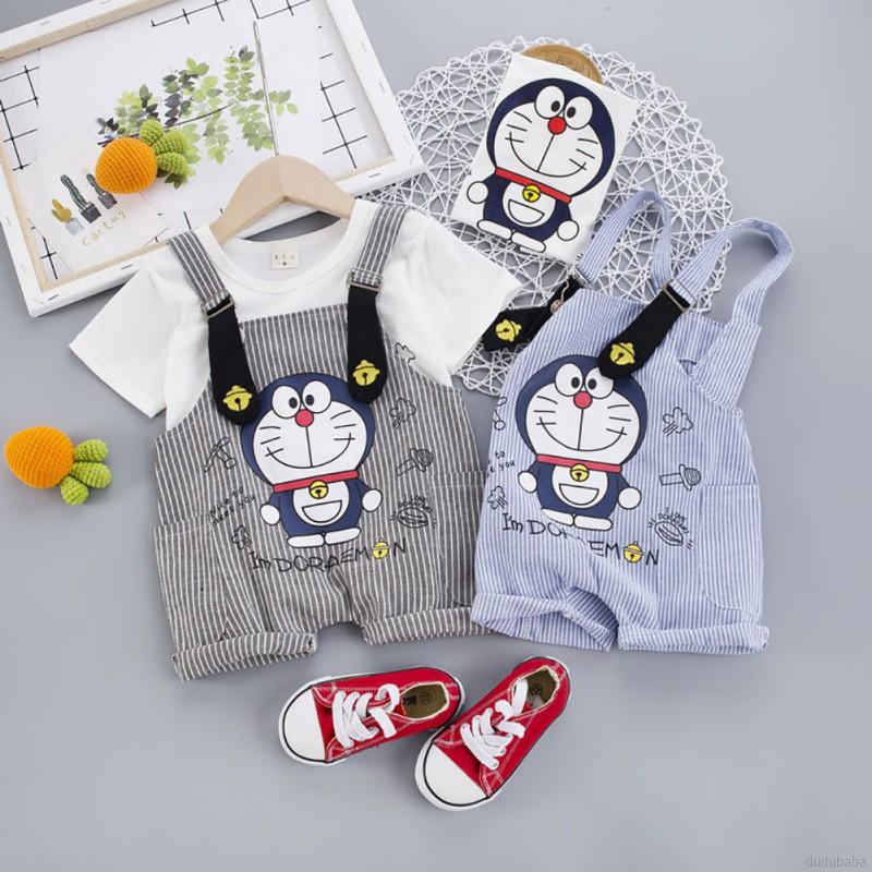 Set áo tay ngắn + quần đùi họa tiết hoạt hình xinh xắn cho bé 0-4 tuổi