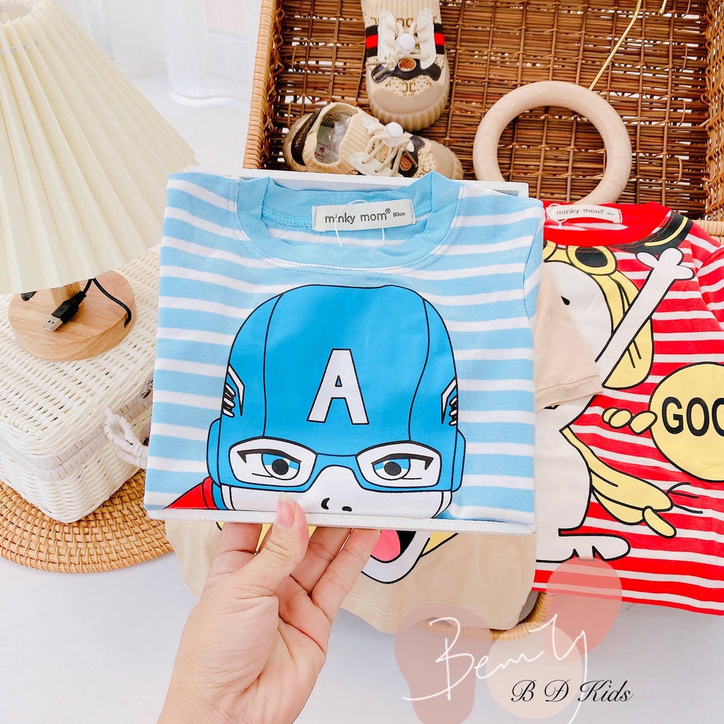 Đồ Bộ Cộc Tay Bé Trai, Bé Gái Minky Mom Chất Thun Lạnh In Hình Micky, Siêu Nhân - AN.KID