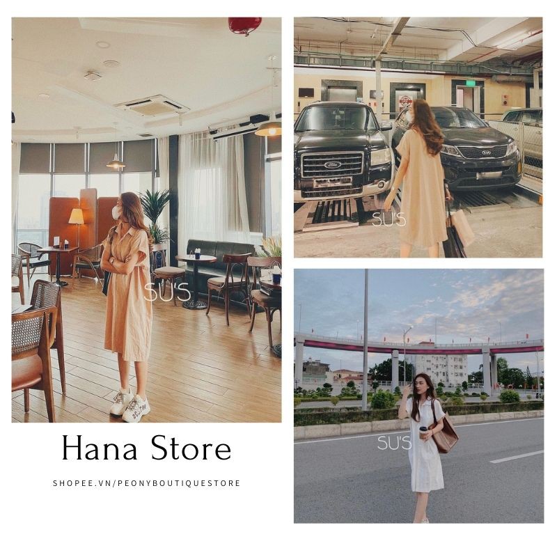 Váy Tiểu Thư Cổ Sơ Mi Xắn Tay ❤️ Hana Store - Freeship ❤️ Đầm polo dáng dài qua gối cộc tay form rộng, kiểu dáng basic❤️