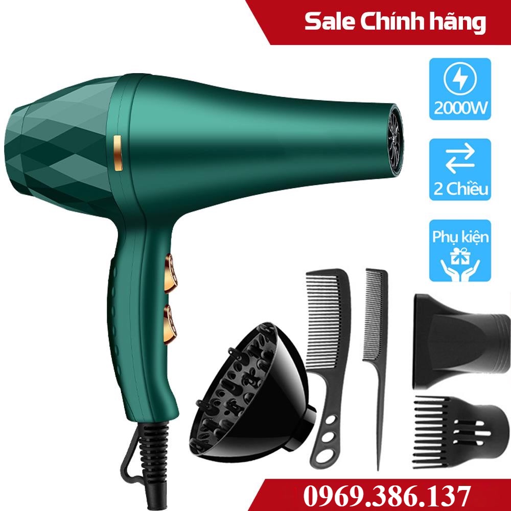 Máy Sấy Tóc Công Suất Lớn - Máy Sấy Tóc 2 Chiều KAW Công Suất Lớn 2200W Xanh Nhám, Không Ồn, Nhiệt Độ Ổn Định