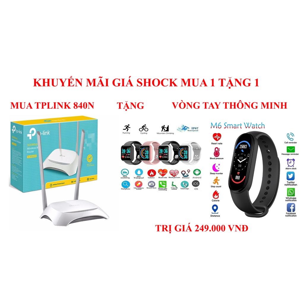 {Siêu khuyến mãi} Bộ phát wifi TPLINK WR 840N 300Mbps - BH chính hãng 24 tháng tặng vòng tay thông minh