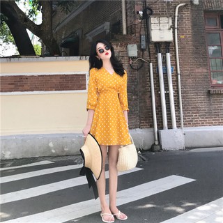 (SẴN S) Váy thắt eo chấm bi tiểu thư