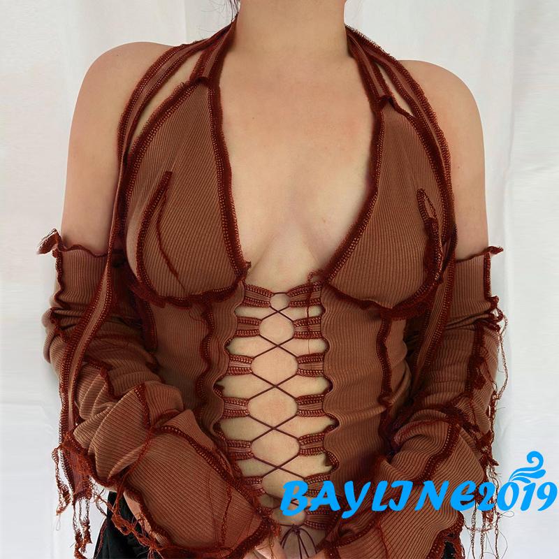 Áo Kiểu Khoét Lỗ Gợi Cảm Phối Đôi Găng Tay Thời Trang Cho Phụ Nữ