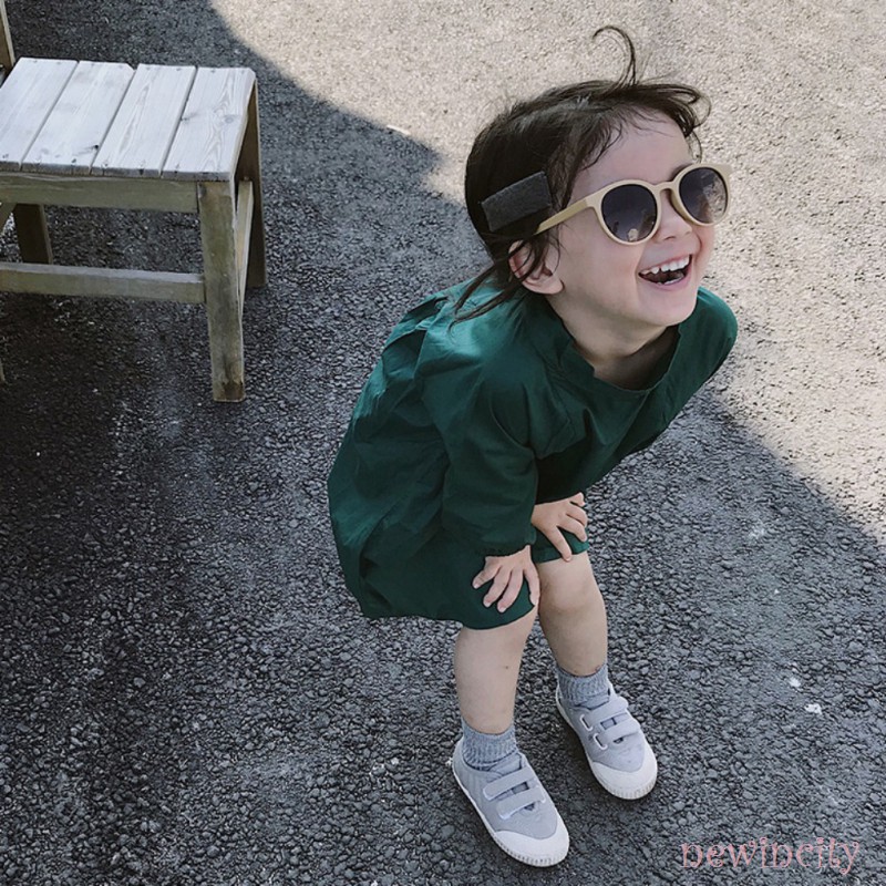 Đầm Bé Gái Tay Dài Màu Trơn