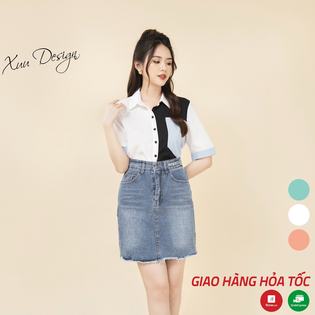 Áo sơ mi nữ kiểu phối màu XUU, phong cách trẻ trung năng động - SK07
