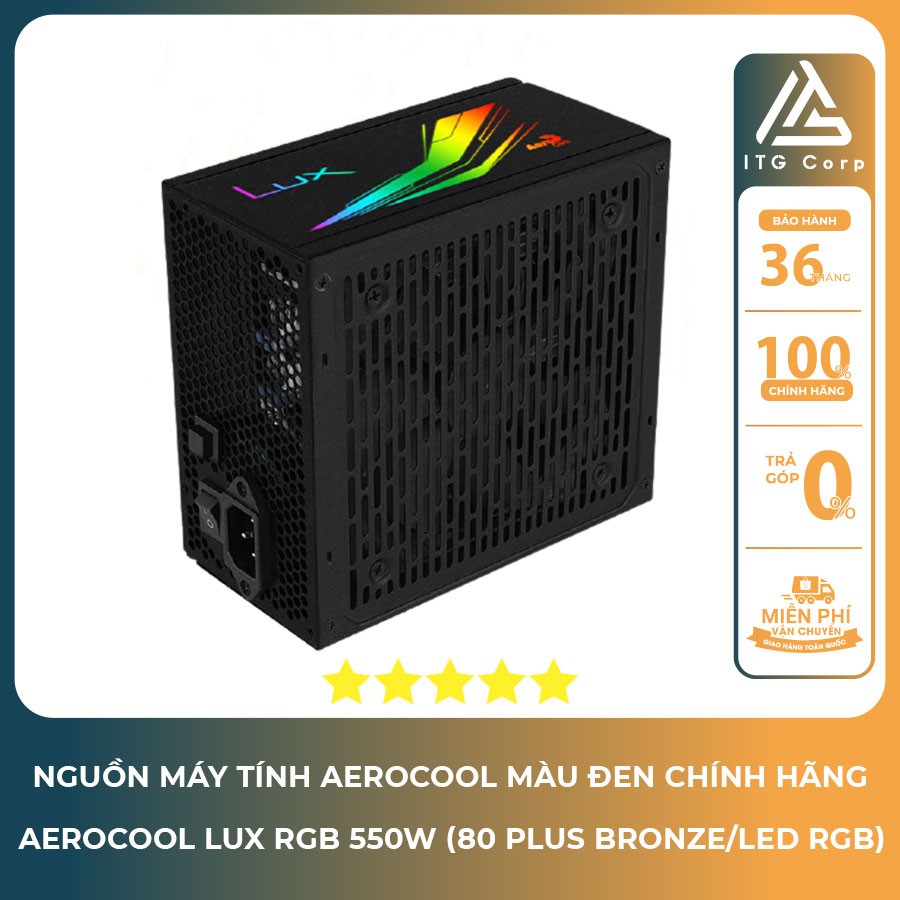 Nguồn AeroCool Lux RGB 550W ( 80 Plus Bronze/Màu Đen/Led RGB Sống Động)