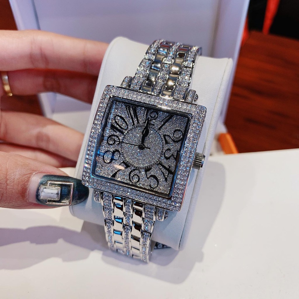 Đồng Hồ Davena Nữ Mặt Vuông Đính Đá Silver Chính Hãng 37mm