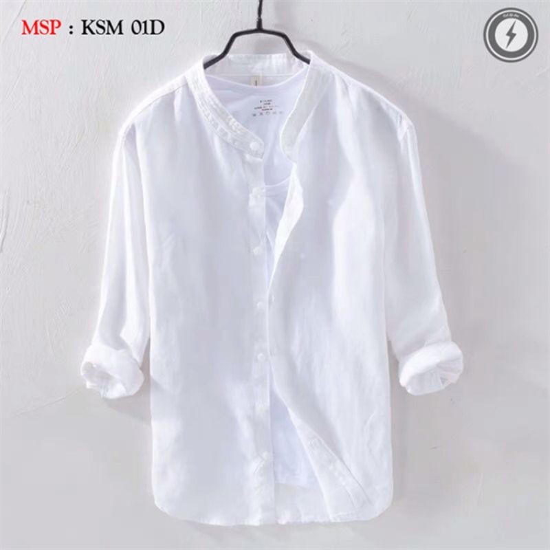 Áo sơ mi đũi cổ tàu chất cotton đũi co giãn mát mịn nhăn tự nhiên co giãn KSM01