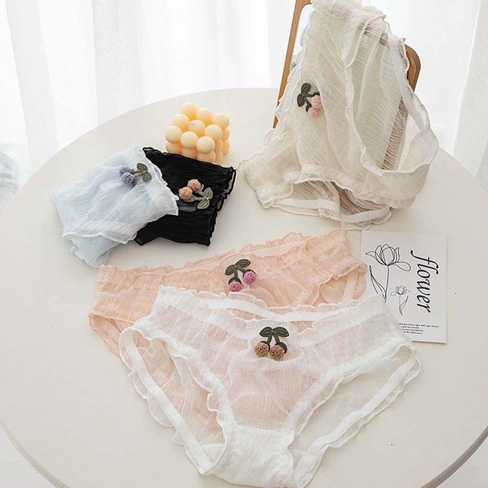 Quần Lót Ren Lưới Thoáng Khí In Họa Tiết Cherry Phong Cách Hàn Quốc Cho Nữ