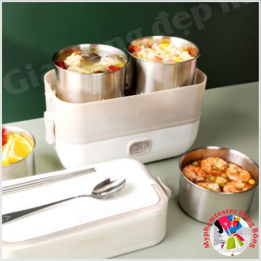 Hộp đựng cơm giữ nhiệt tự động nấu chín và hâm nóng thức ăn, đồ gia dụng thông minh tiện ích