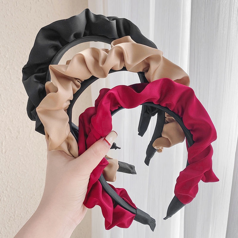 Băng Đô Cài Tóc Bản Rộng Bằng Lụa Ren Phong Cách Mới