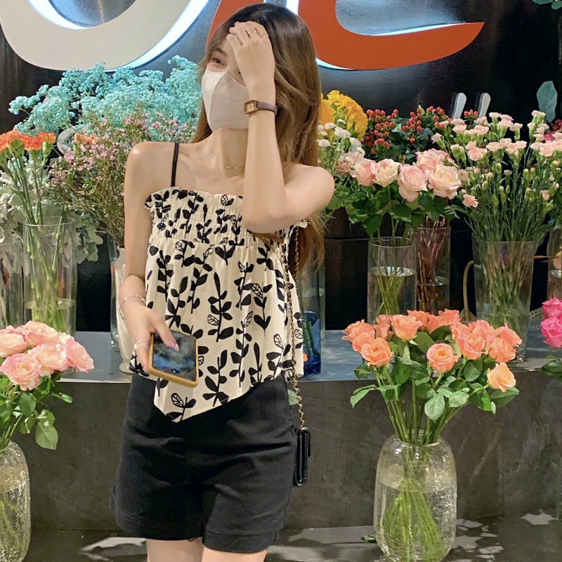 Áo Hai Dây In Hoa Phong Cách Ngọt Ngào Quyến Rũ Cho Nữ