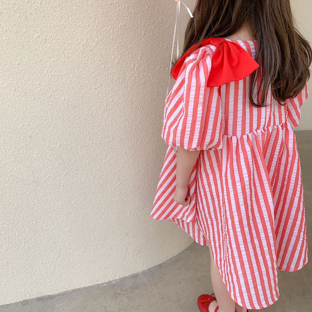 [V010] Váy sọc nơ đỏ, váy bé gái sz 90-140