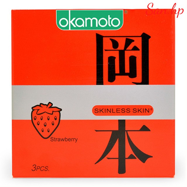 [ Combo 2 Hộp ] Bao Cao Su Okamoto Skinless Skin Strawberry Hương Dâu Hộp 3 Cái