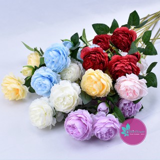 Siêu rẻ - Hoa hồng mẫu đơn cành lớn 2 bông 8cm 1 nụ hoa giả trang trí nội thất, văn phòng-Trà quý tộc-Trang trí nhà