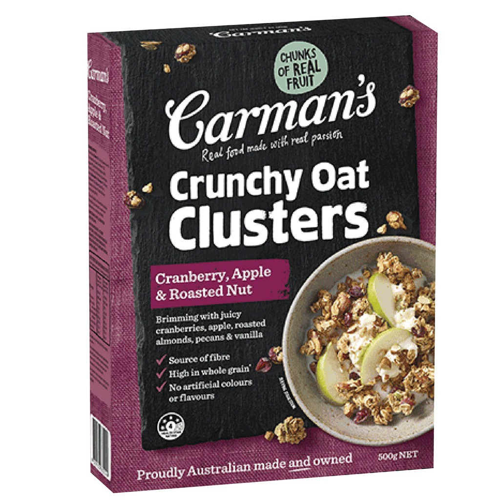 Ngũ Cốc Carman's Sấy Giòn Phúc Bồn Tử, Táo & Các Loại Hạt - Crunchy Cluster - Cranberry, Apple & Nut - Hộp 500g