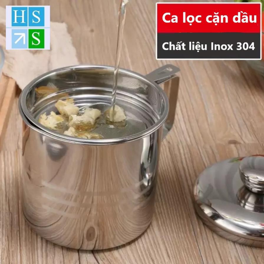 Ca lọc dầu ăn INOX 304 1,2l hàng cao cấp, có lưới lọc cặn tiện lợi dùng lọc nước trái cây, lọc đậu nành,lọc cua -HS Shop