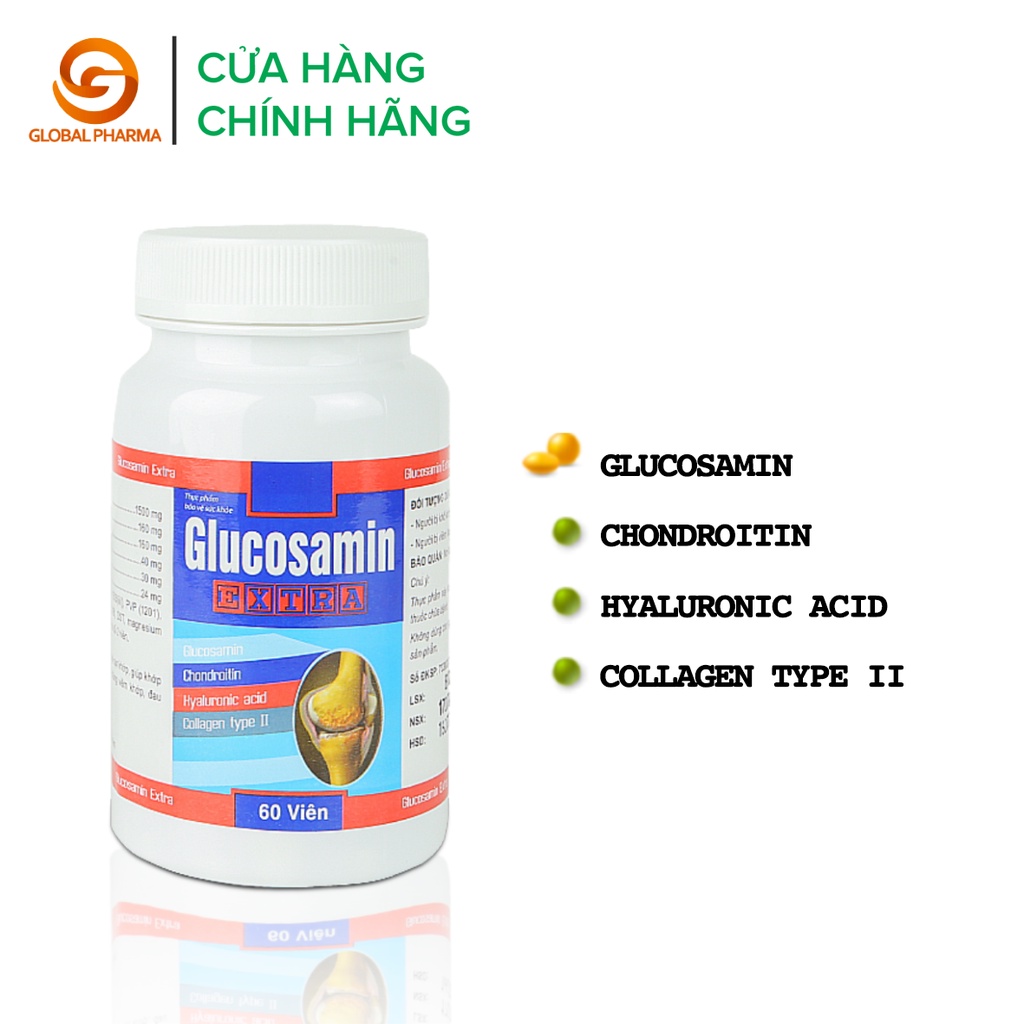 Viên uống glucosamin extra An Châu tăng cường bảo vệ và tái tạo sụn khớp hộp 60 viên - globalpharma