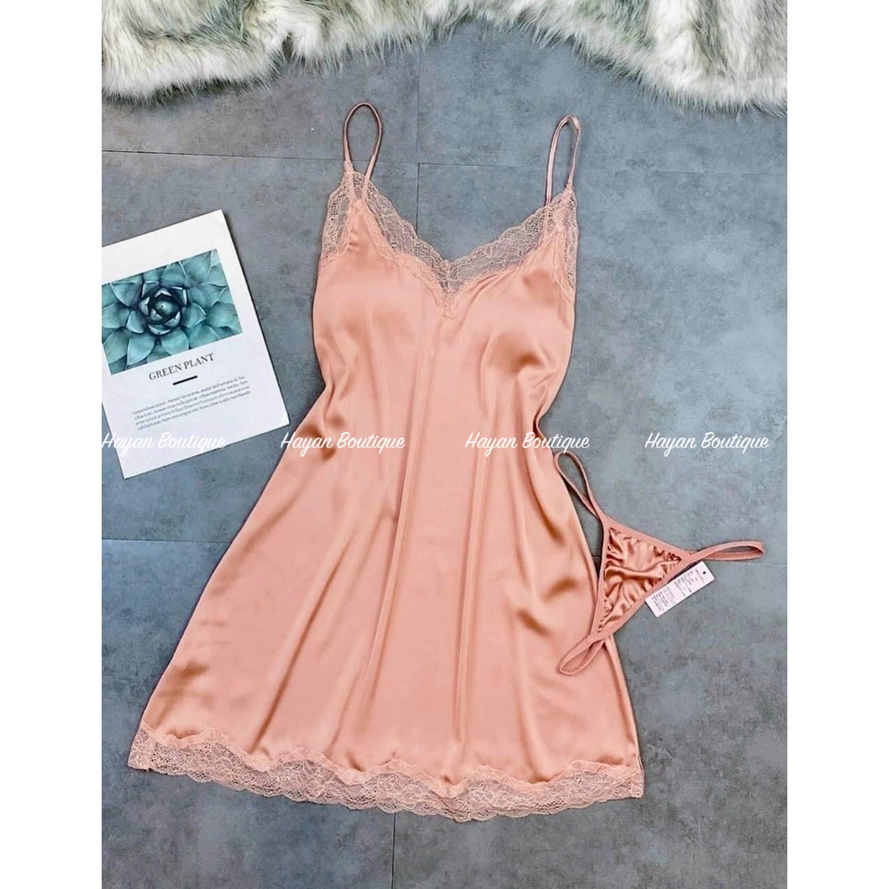 Váy ngủ sexy viền ren ngực đơn giản, đầm ngủ lụa mặc nhà gợi cảm #HT138