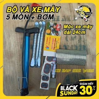 Bộ vá xe máy kèm bơm tay mini siêu nhỏ tiện dụng mang theo xe