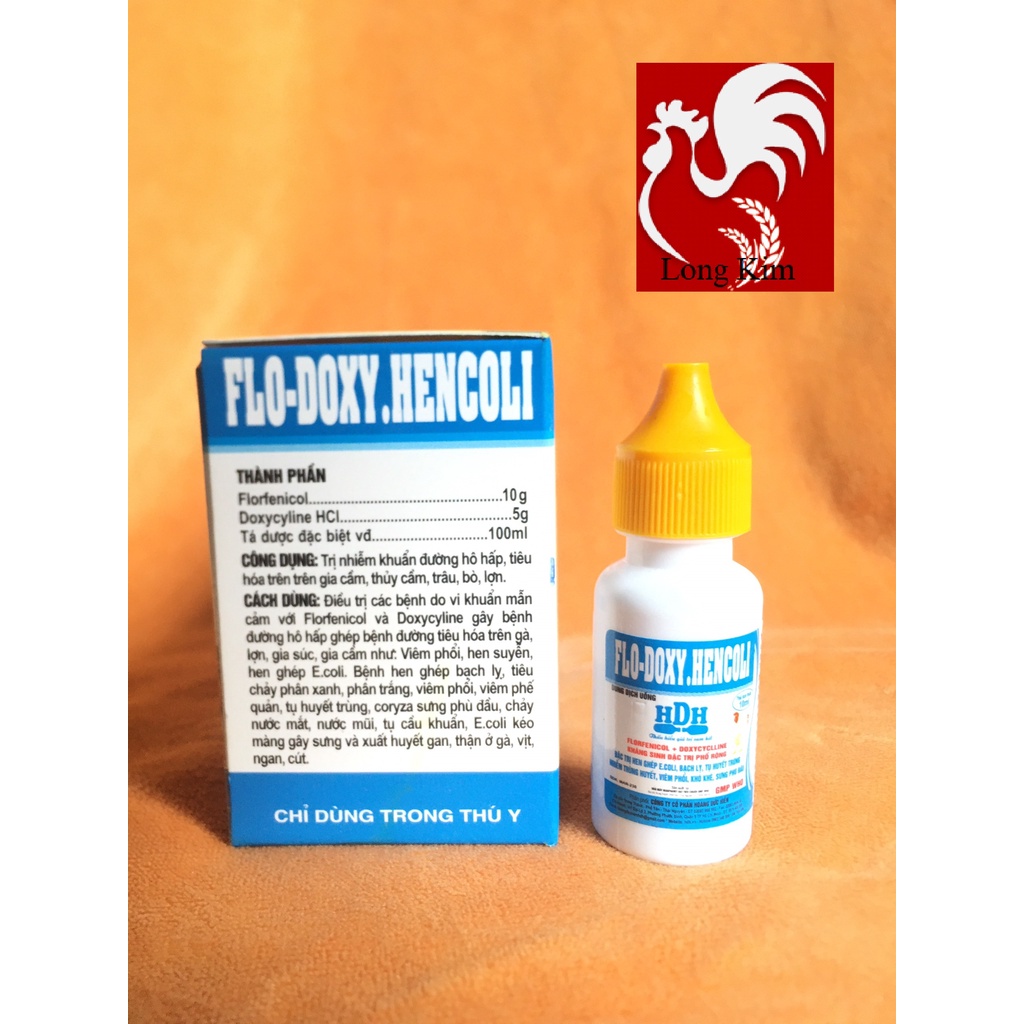 Flo.Doxy-Hencoli lọ 10ml Hen ghép, E.coli, bạch lỵ, huyết trùng, viêm phổi, sưng phù đầu cho gia cầm, thủy cầm, trâu, bò