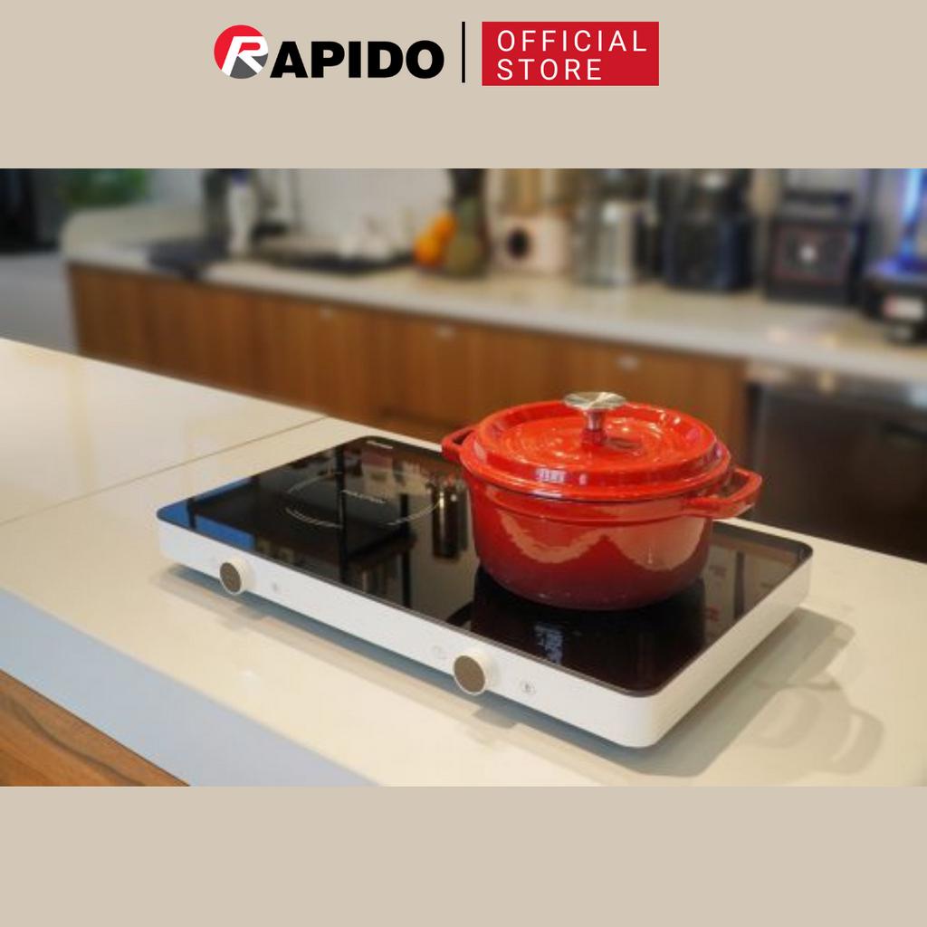 Bếp từ dương đôi Rapido RI3000KP, bếp điện từ đôi kính cường lực, chế độ an toàn hẹn giờ tự động ngắt