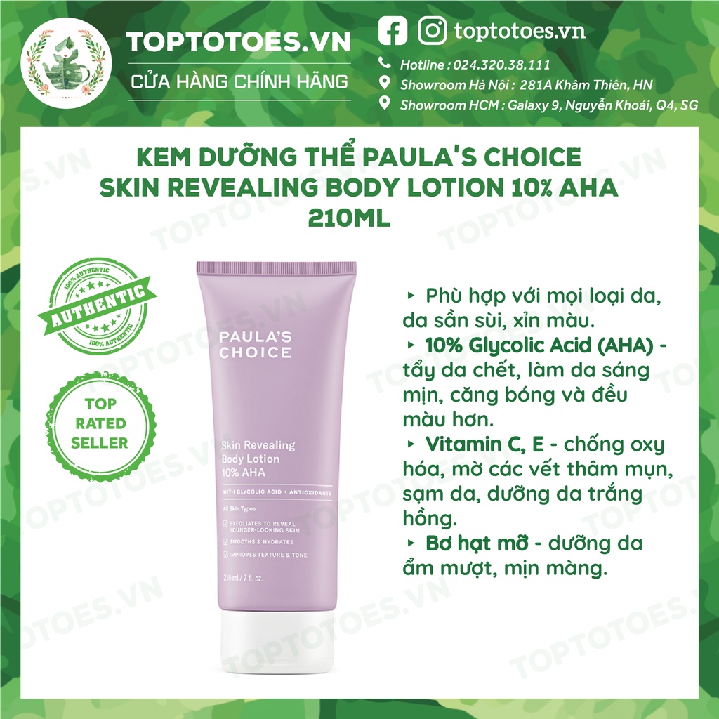 Kem dưỡng thể sáng da Paula's Choice 10% AHA Skin Revealing Body Lotion 210ml [NHẬP KHẨU CHÍNH HÃNG 100%]