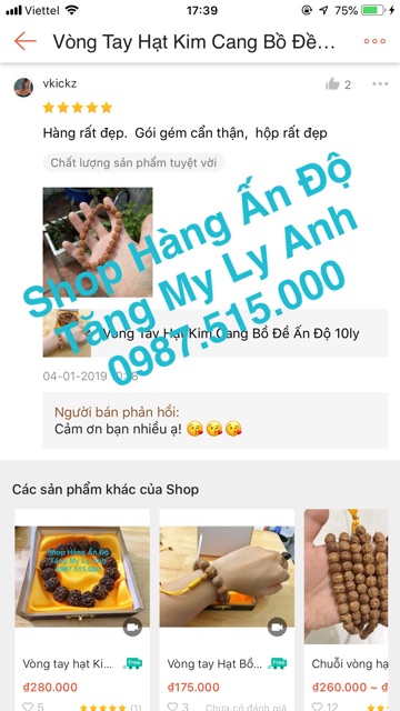 Vòng Tay Hạt Kim Cang Bồ Đề Ấn Độ 10ly