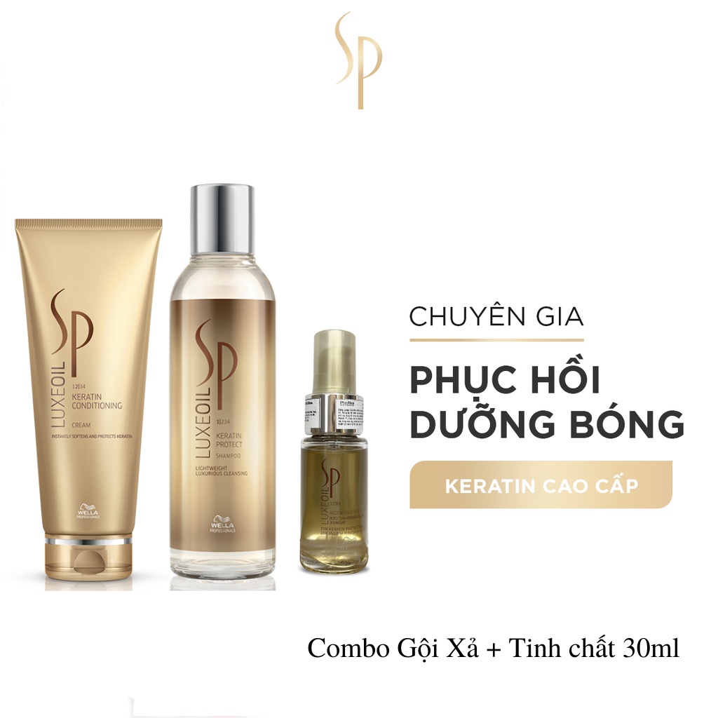 Combo Gội Xả Và Dưỡng Chất SP Luxe Oil Keratin Siêu Phục Hồi, Chăm Sóc Tóc Bóng Khoẻ (Gội Xả 400ml + Dưỡng Chất 30ml)