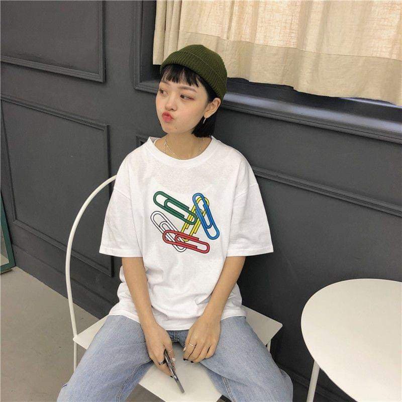 Áo thun cotton dáng thụng họa tiết mắt xích