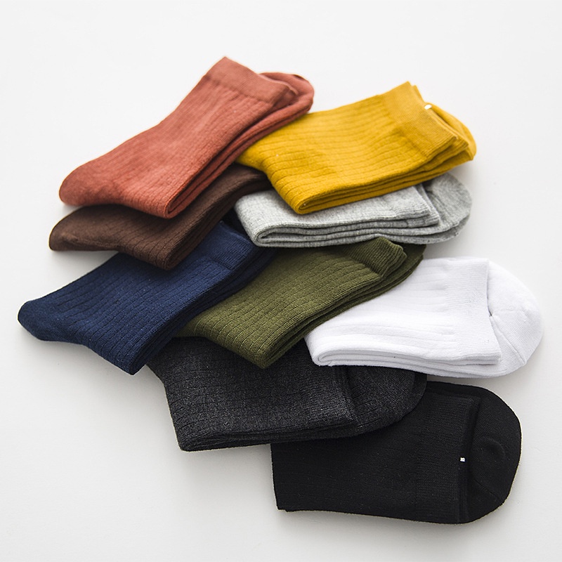 WAFNHA D169 Vớ Cotton Cổ Vừa Thấm Hút Mồ Hôi Màu Trơn Cho Nam Và Nữ