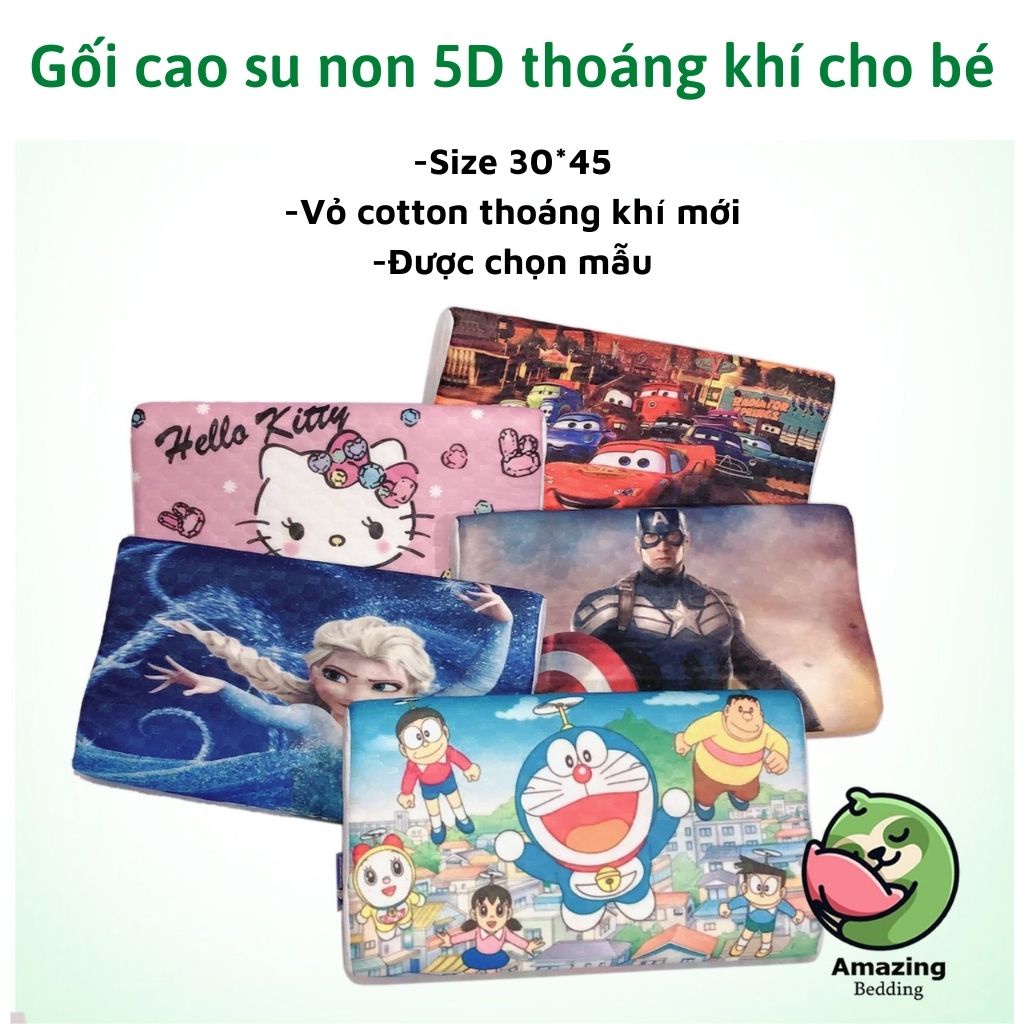 Gối cao su Dísney 5D cao cấp cho bé dài 30-45cm vỏ Cotton thoáng khí mới.