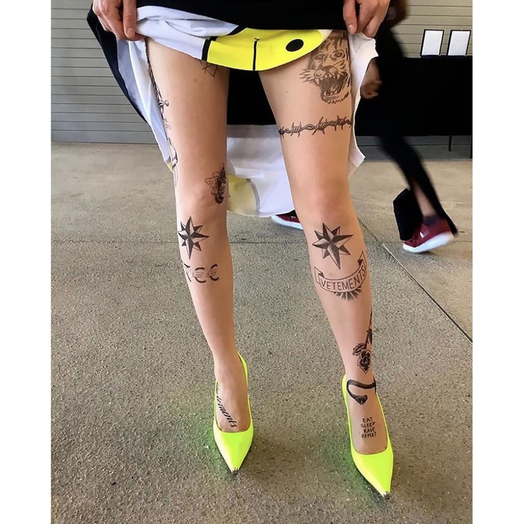 SẴN VETEMENTS Vitamin chất lượng cao hình xăm hình xăm màu da thịt trong suốt sexy jacquard pantyhose A16