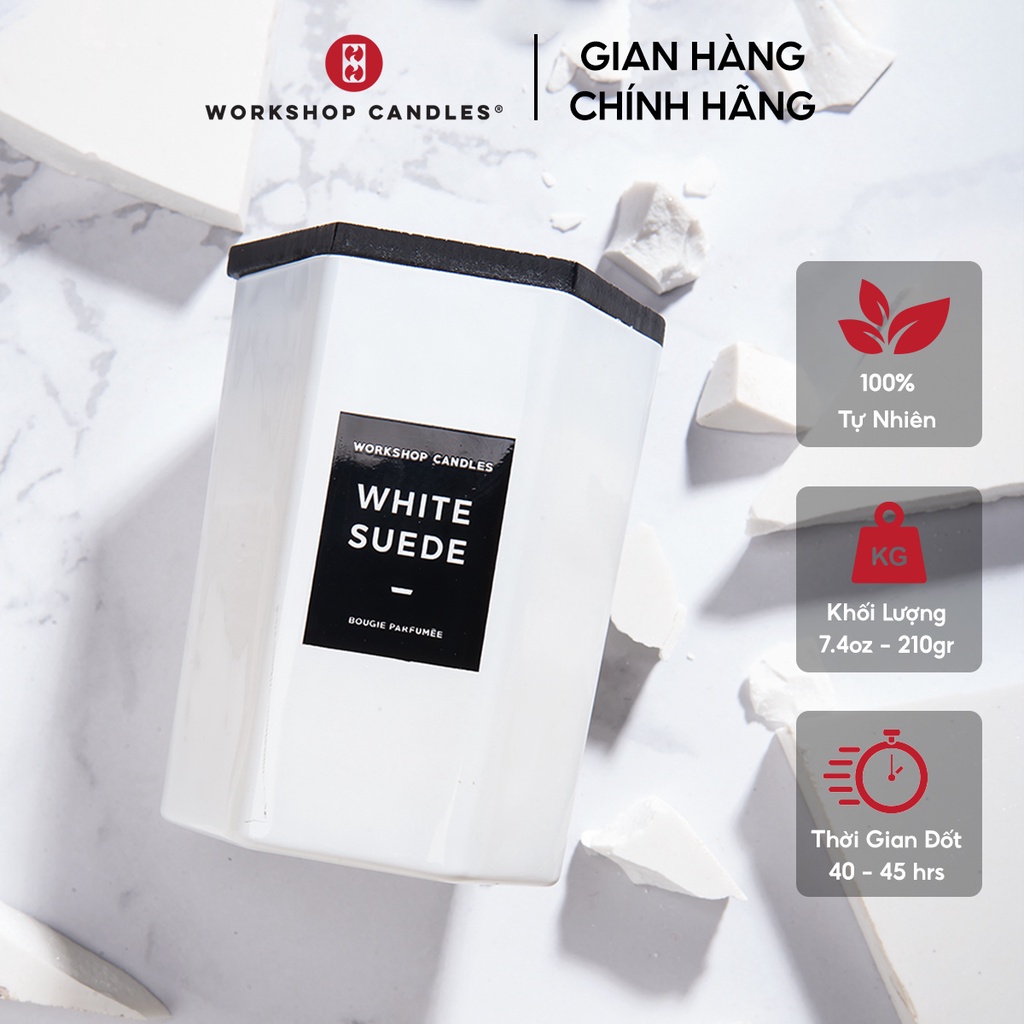 Nến thơm White Suede Workshop Candles H&amp;H Home 7.4oz hương nước hoa sang trọng