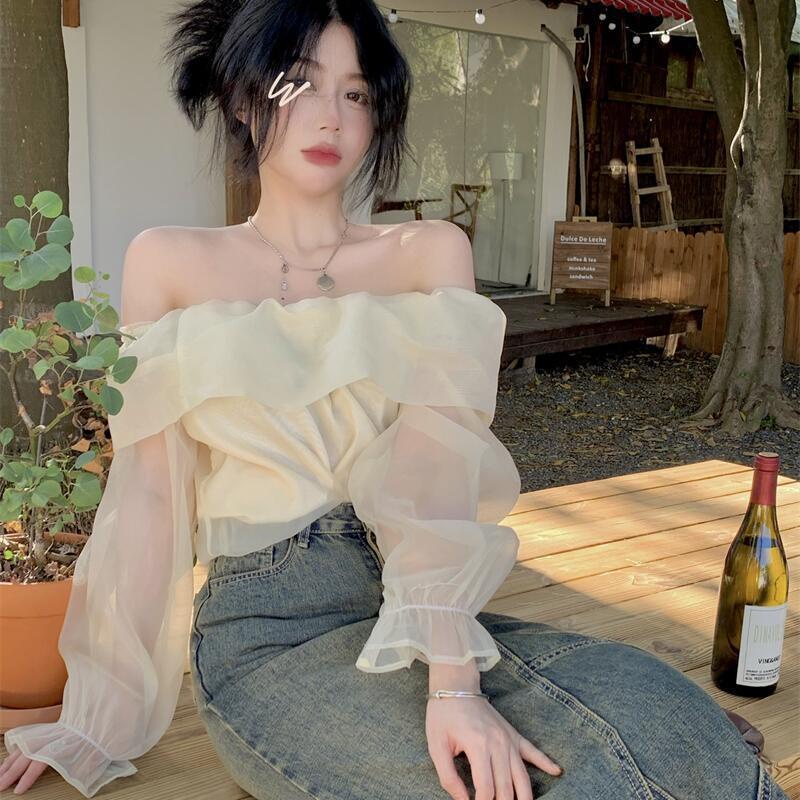 Áo Sơ Mi Trễ Vai Họa Tiết Sọc Caro Phong Cách Hong Kong Cổ Điển Thời Trang Mùa Hè Cho Nữ