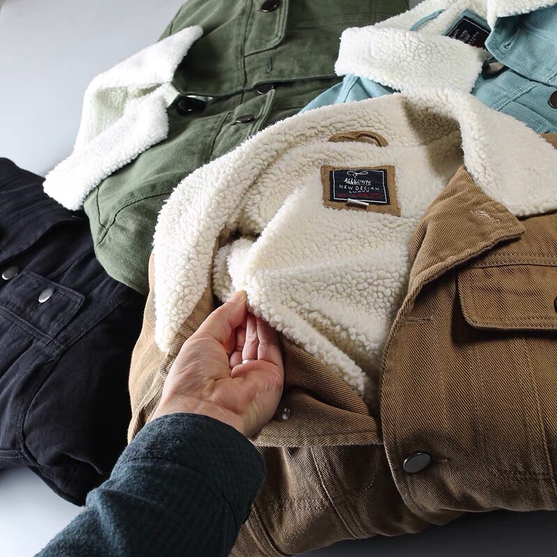 Áo Khoác Denim Lót Lông Unisex