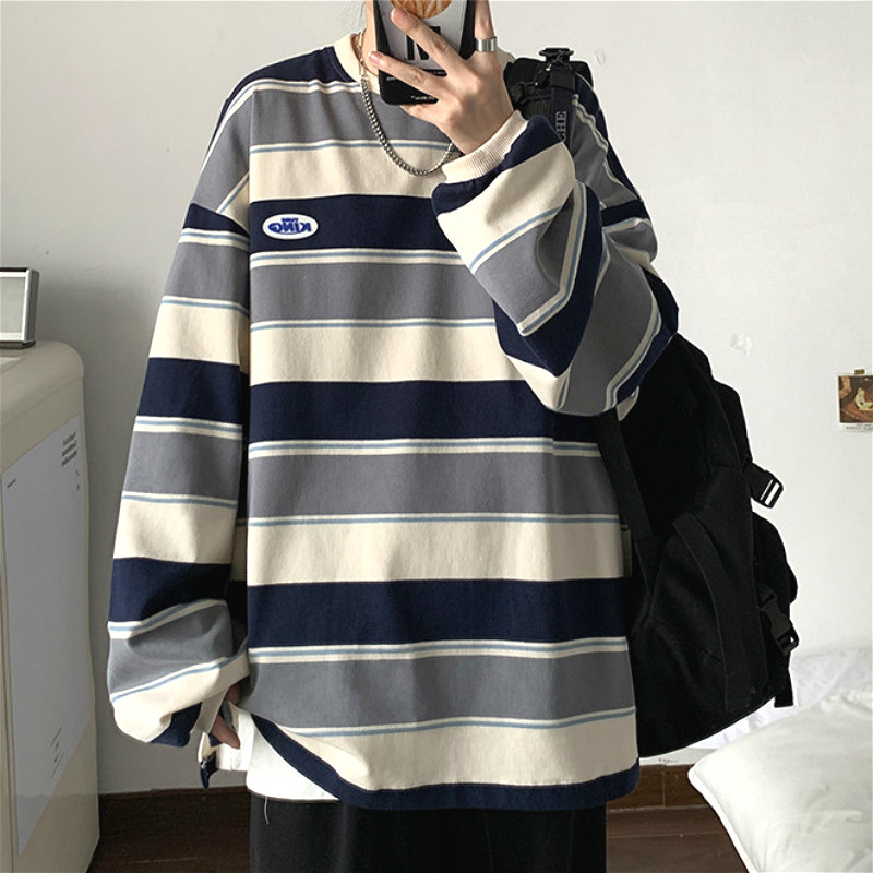 Áo thun dành cho cặp đôi Dài Tay Họa Tiết Sọc Ngang Thời Trang Dành Cho Nam