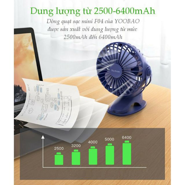 Quạt Sạc Yoobao 6400mAh chạy liên tục 32h