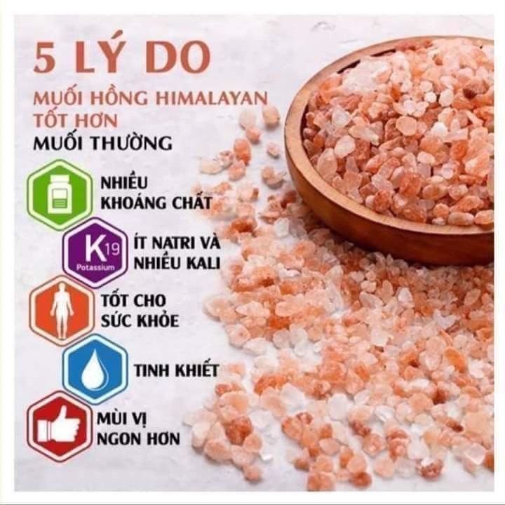 Combo 2 muối hồng himalaya QAISAR tinh khiết nhập khẩu dạng thô/mịn dùng nấu ăn, thải độc, ăn kiêng