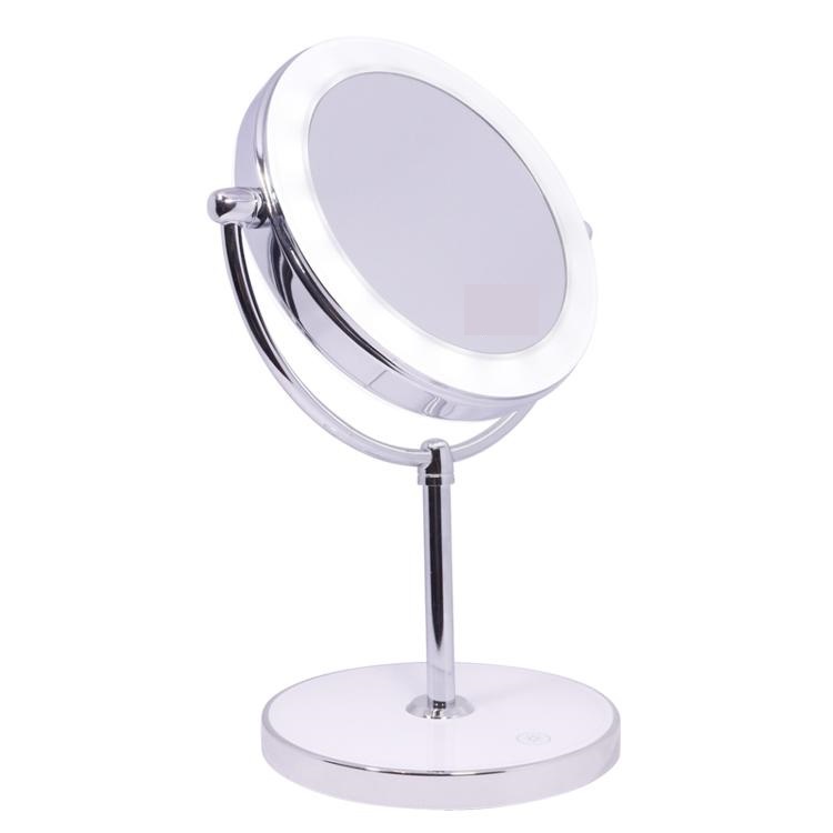 Gương trang điểm đặt bàn đèn led 2 mặt màu trắng có cảm ứng mặt tròn RM160