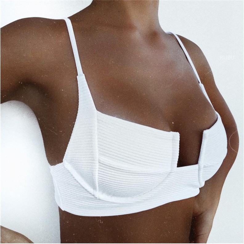 Set đồ bơi nữ 2 mảnh thiết kế màu trắng/ đen trơn đơn giản