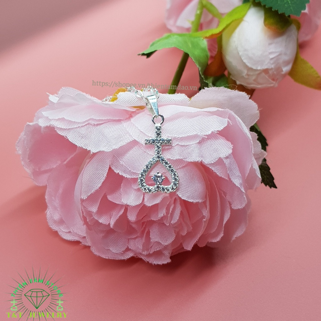 Mặt dây chuyền thiên tâm, dấu thiên tâm trái tim đính pha lê lung linh chất liệu bạc 925 cao cấp T&T Jewelry - MT4
