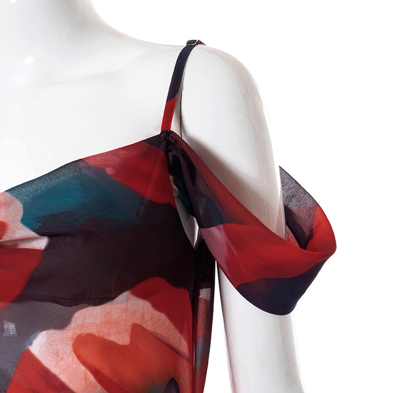 DUNEA Đầm hai dây lưng cao in họa tiết thời trang cho nữ