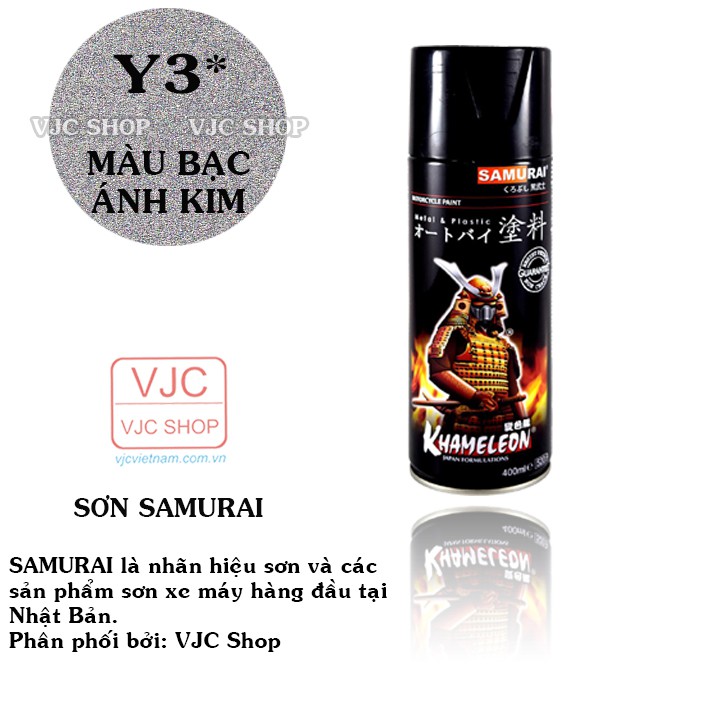 Chai sơn xịt sơn xe máy cao cấp SAMURAI màu bạc ánh kim Y3* dung tích 400 ml