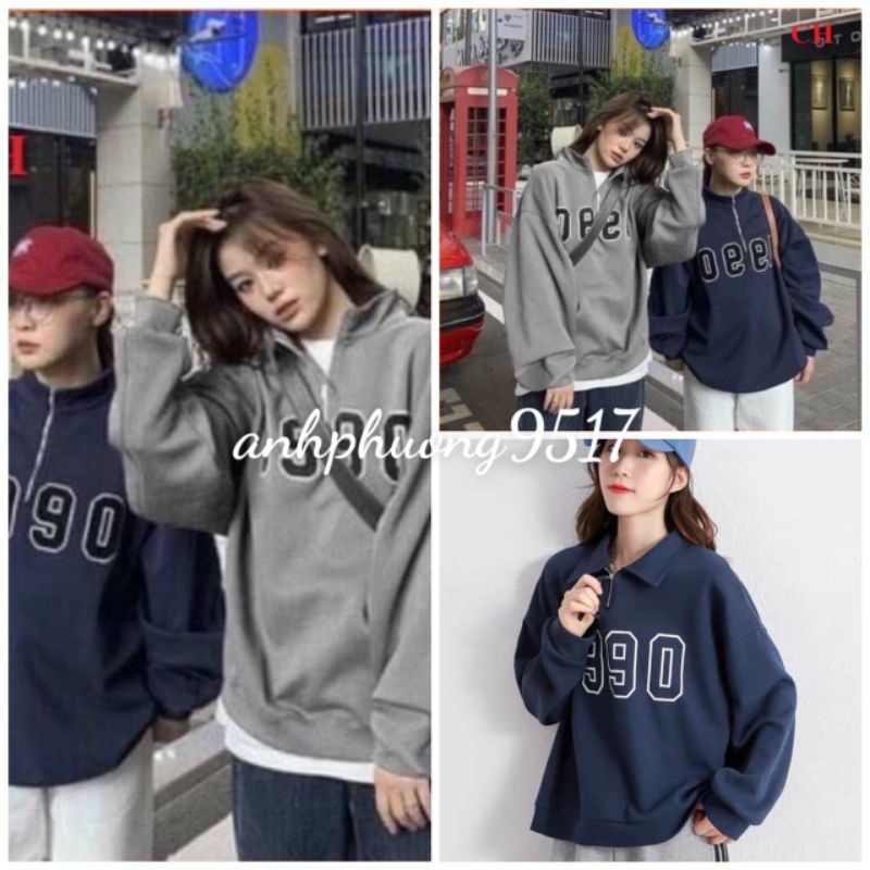 Áo Sweater Nỉ Cotton Khóa Cổ tay bồng 1990 thun hoodie form rộng UlzzangChất đẹp Không Bai xù Trend 2022